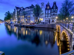 Kamienice, Kanał, Amsterdam, Most